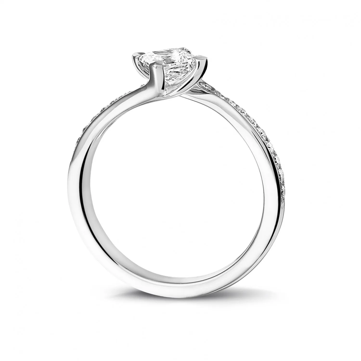 0.50 quilates anillo solitario en oro blanco con diamante talla princesa y diamantes laterales 