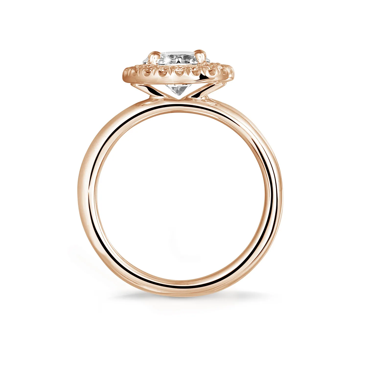 1.00 quilates Halo anillo solitario en oro rojo con diamantes redondos 