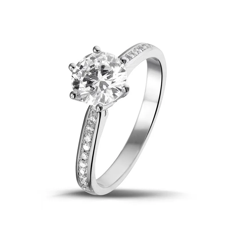1.25 quilates anillo solitario diamante de oro blanco con diamantes en los lados 