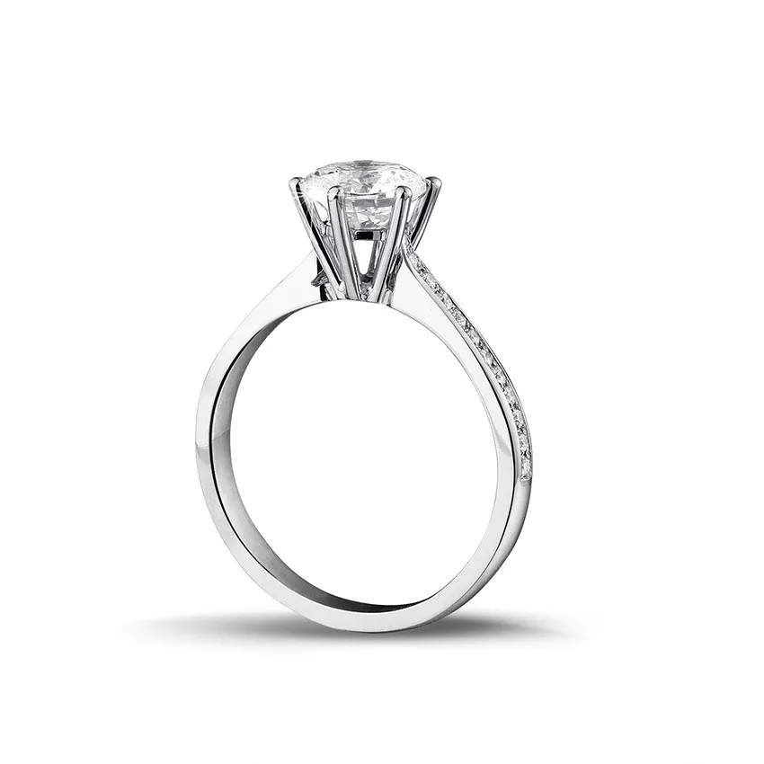 1.25 quilates anillo solitario diamante de oro blanco con diamantes en los lados 