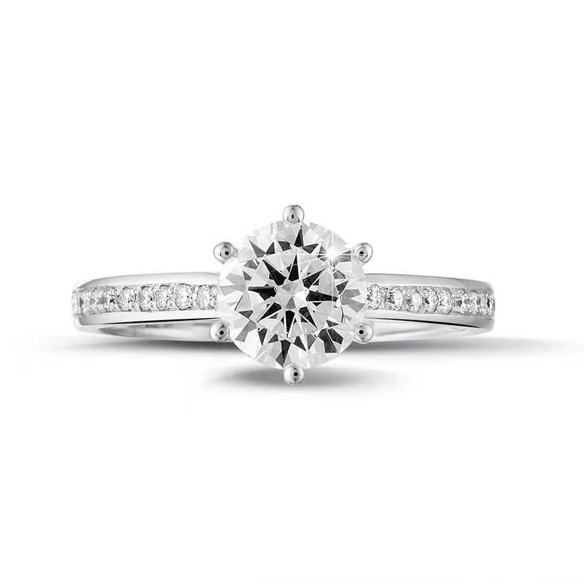 1.25 quilates anillo solitario diamante de oro blanco con diamantes en los lados 