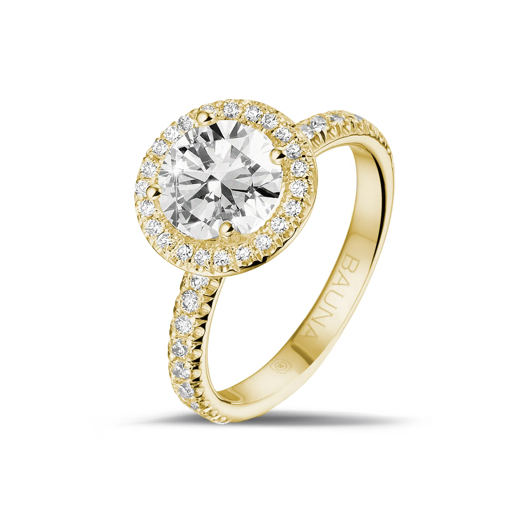 2.00 quilates Halo anillo solitario en oro amarillo con diamantes redondos 