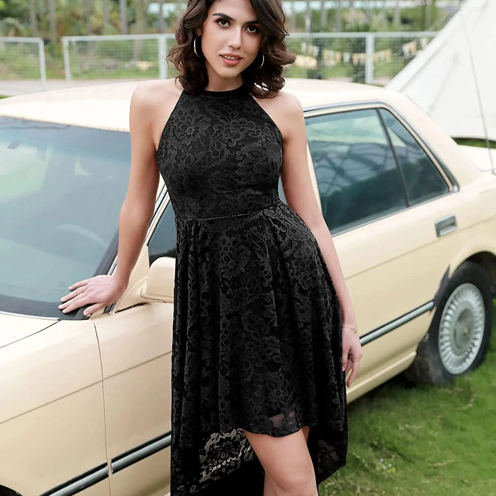 2024 NUEVO Elegante vestido de encaje para mujer vestido de fiesta con hombros descubiertos, vestido de dama de honor de encaje 