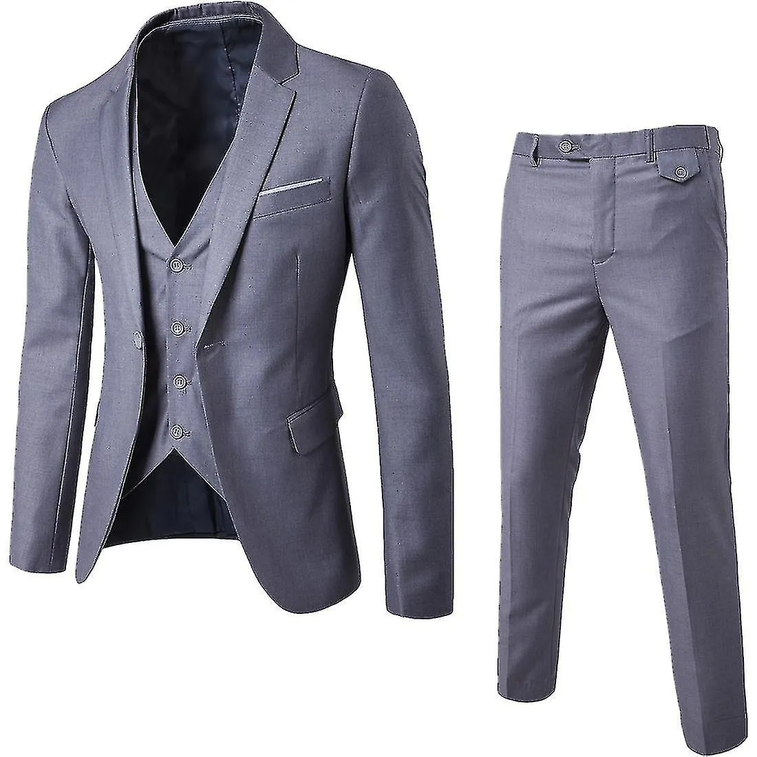 3pcs Traje delgado para hombres Set de un botón Chaqueta sólida Chaleco Pantalones Set de negocios (ruipei)
