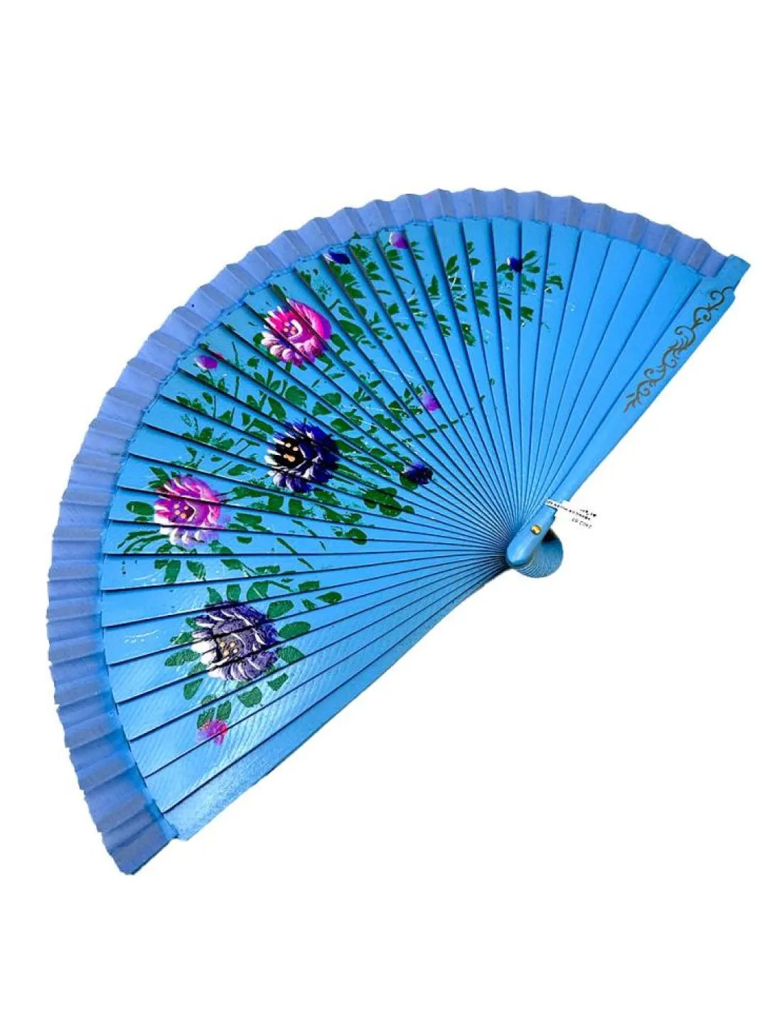 ABANICOS MUJER AZULES CON FLORES BONITAS A AMBOS LADOS