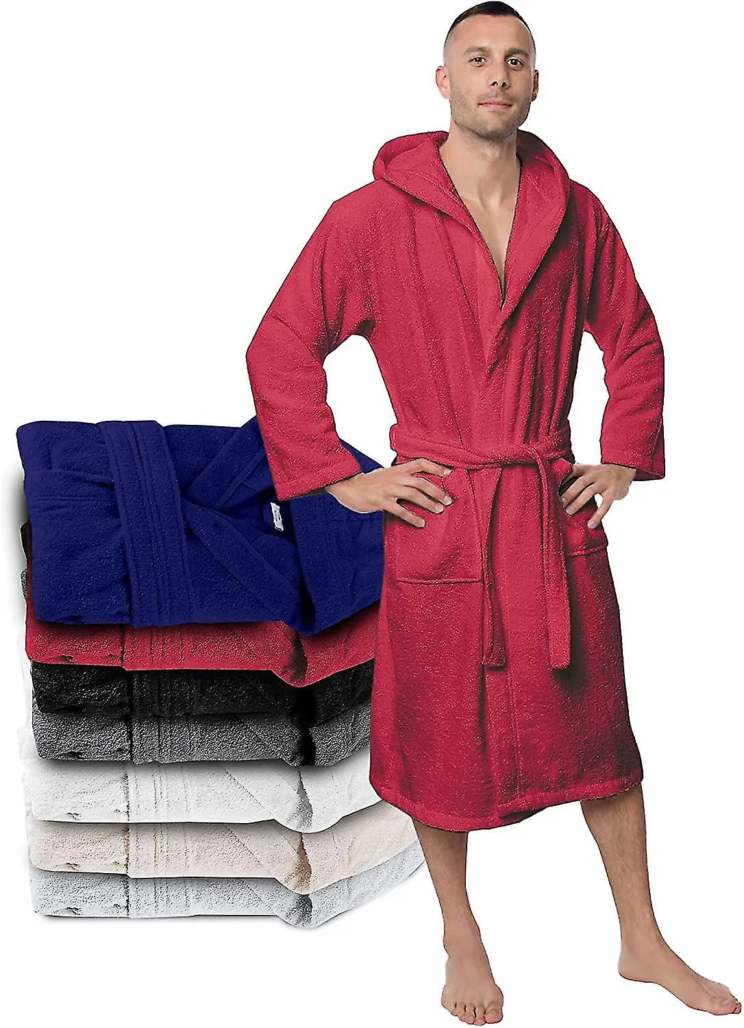 ALBORNOZ MIMAN 100% ALGODóN PARA HOMBRE CON TOALLA CON CAPUCHA 2 BOLSILLOS, CINTURóN  SUAVE, ABSORBENTE Y CóMODO