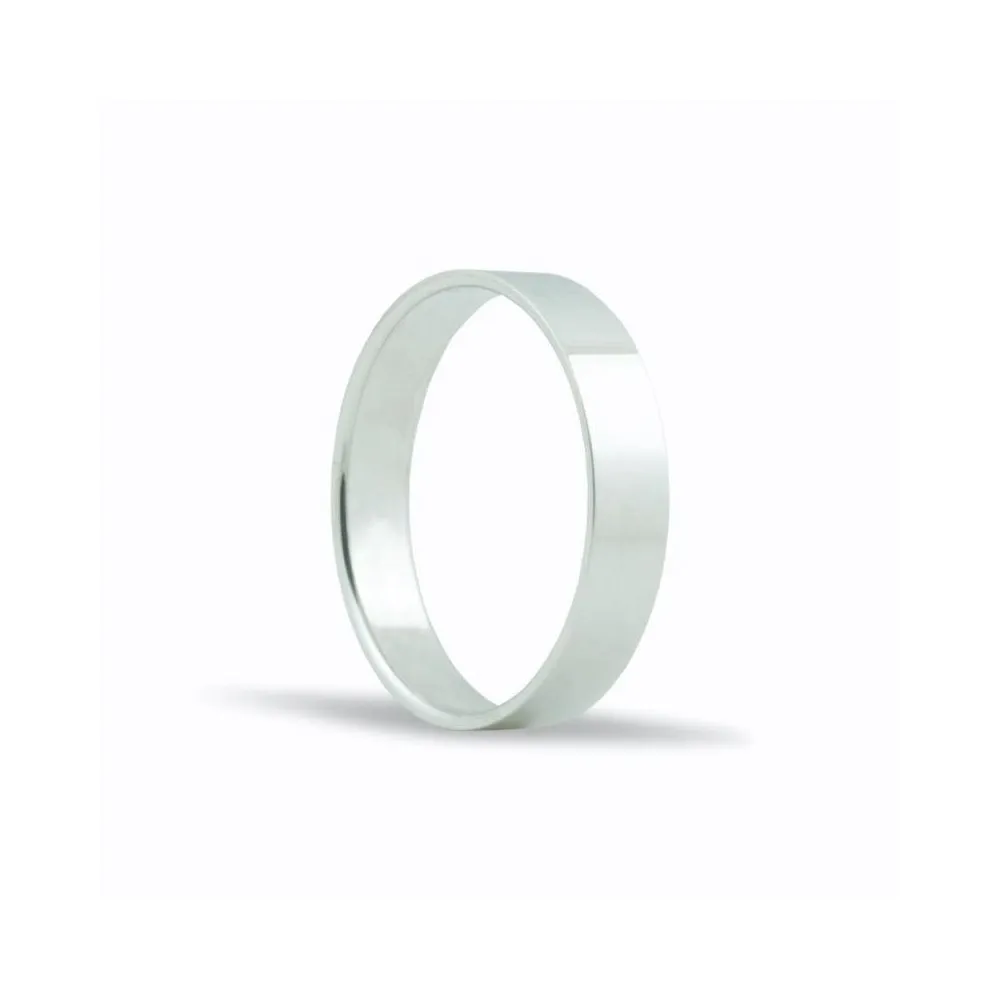 Alianza de oro blanco 18K de 4 mm plana y acabado brillo