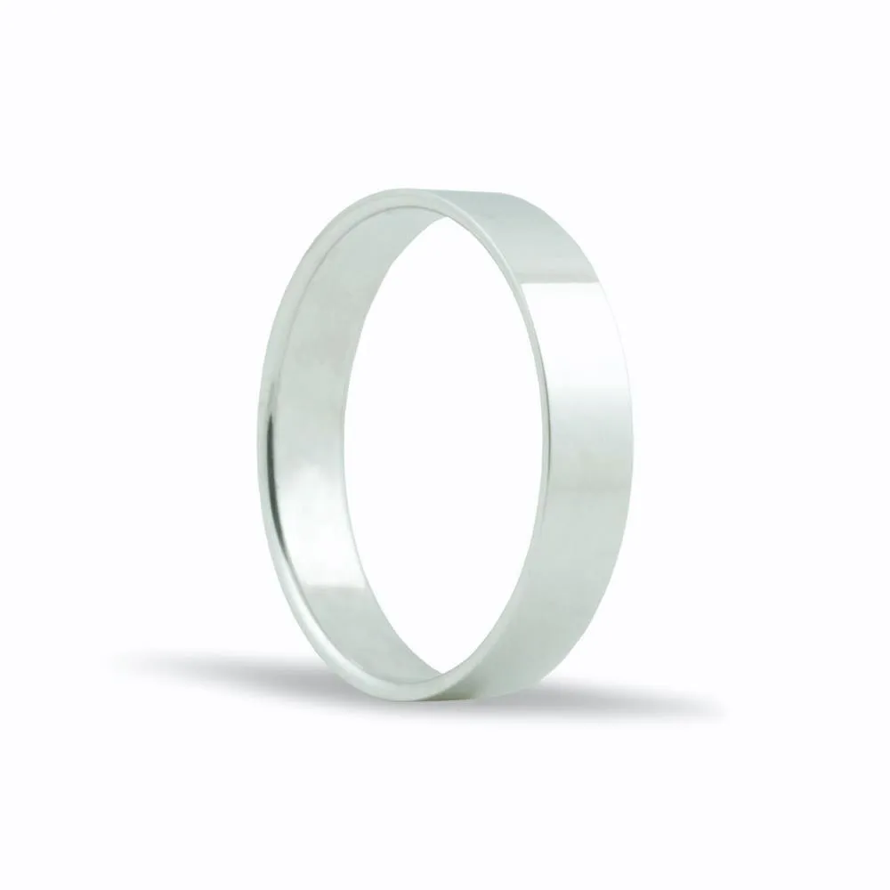 Alianza de oro blanco 18K de 4 mm plana y acabado brillo