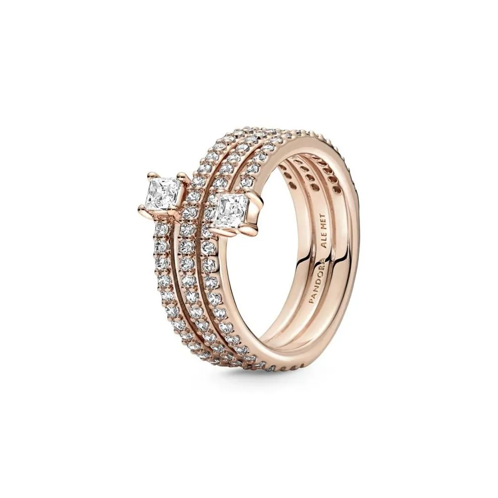 Anillo con recubrimiento de oro rosa de 14k Triple Espiral con circonitas cúbicas