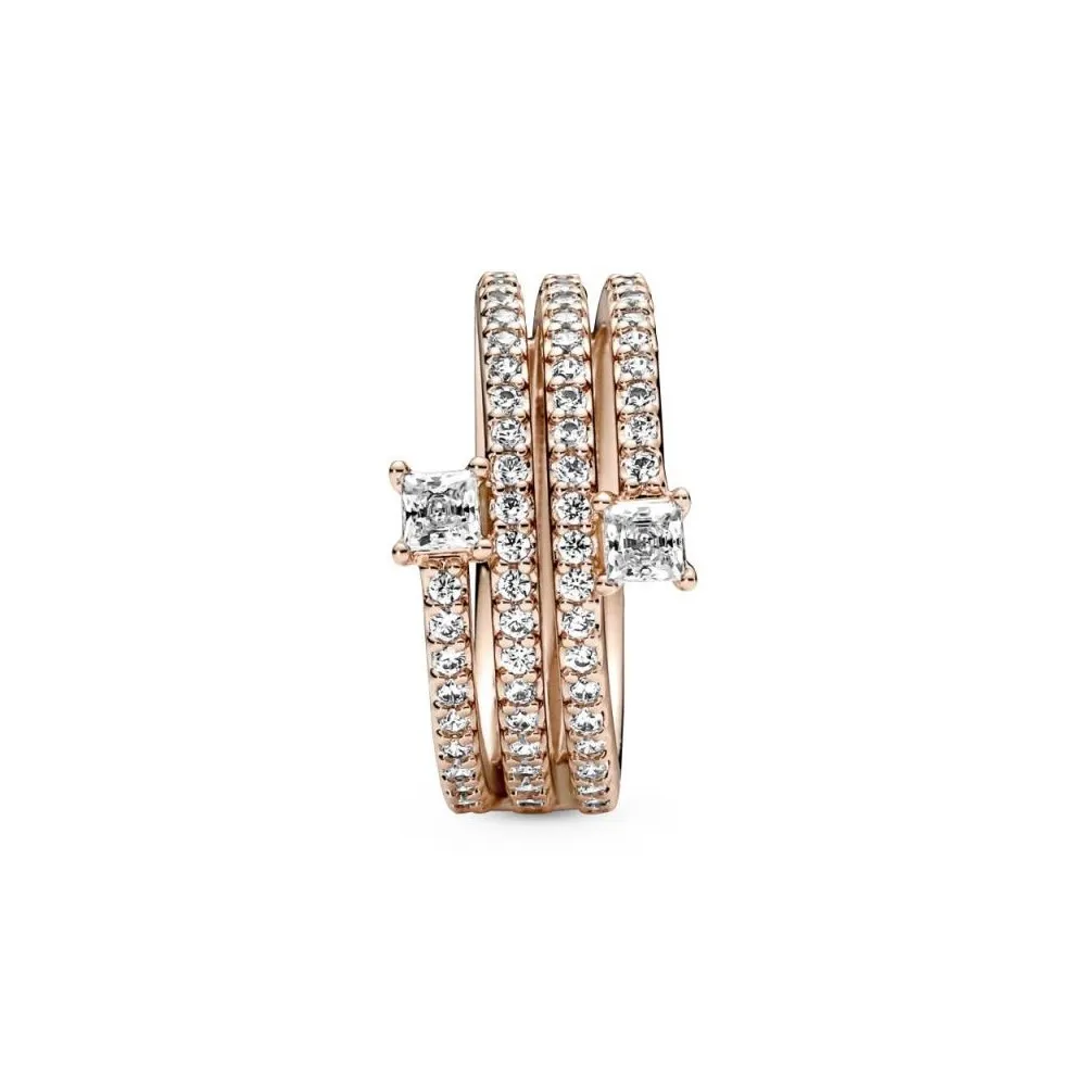 Anillo con recubrimiento de oro rosa de 14k Triple Espiral con circonitas cúbicas