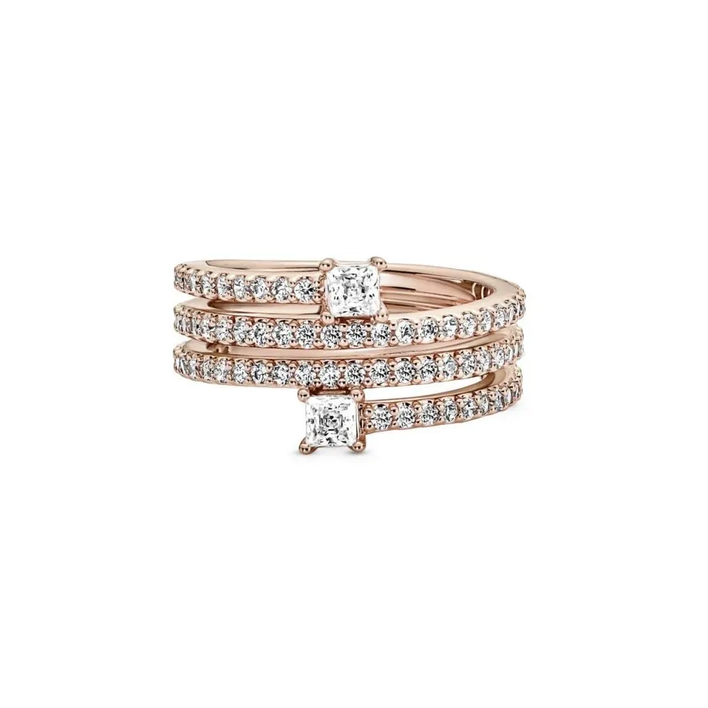 Anillo con recubrimiento de oro rosa de 14k Triple Espiral con circonitas cúbicas