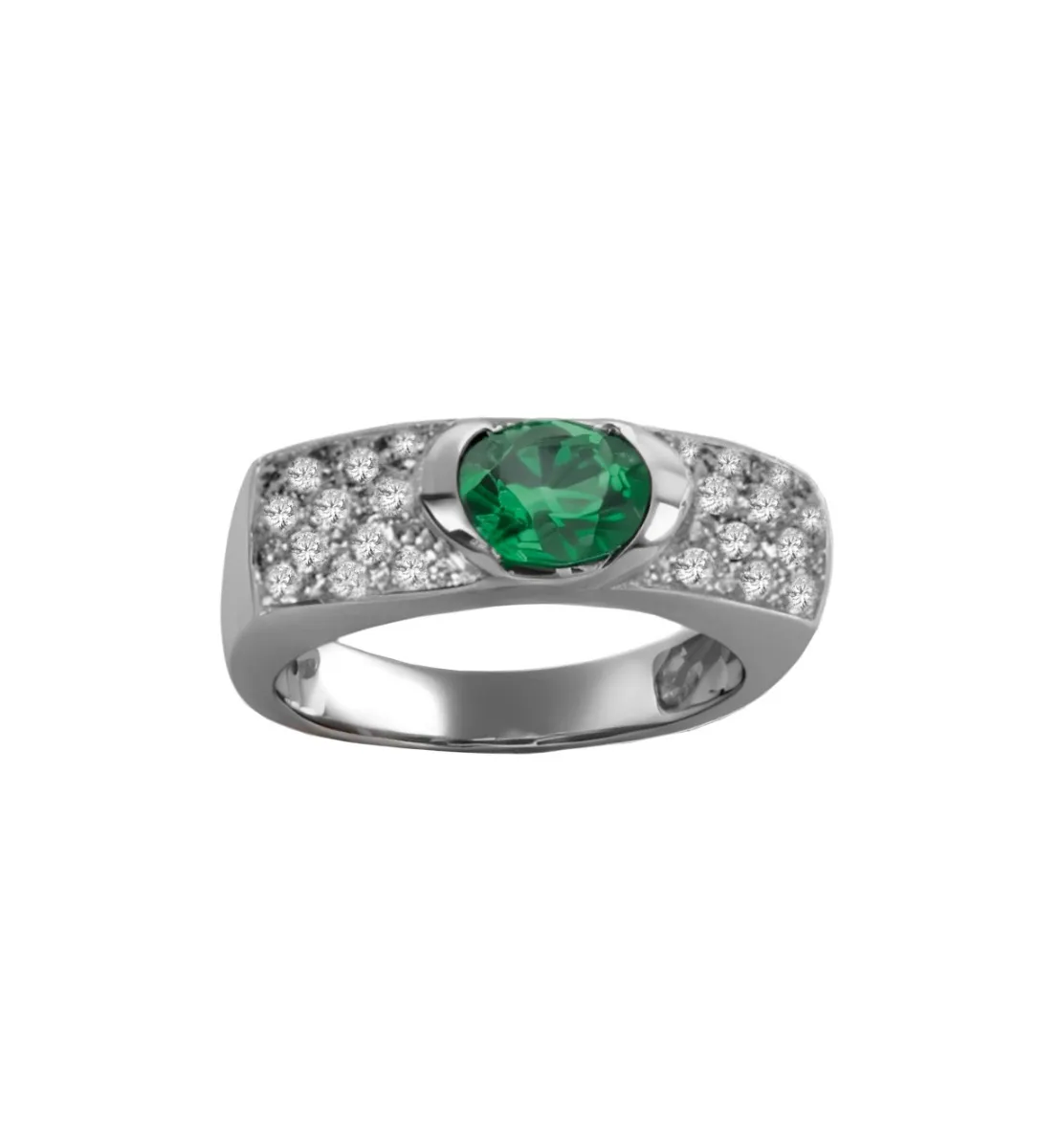 ANILLO DE ORO BLANCO CON ESMERALDA FINA. 014_48170BES