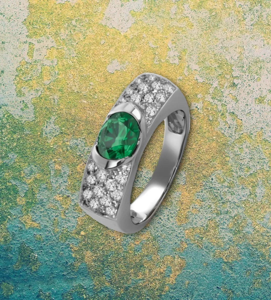 ANILLO DE ORO BLANCO CON ESMERALDA FINA. 014_48170BES