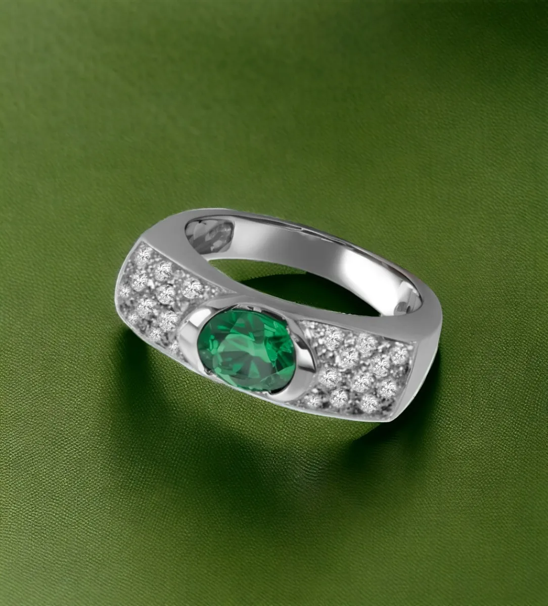 ANILLO DE ORO BLANCO CON ESMERALDA FINA. 014_48170BES