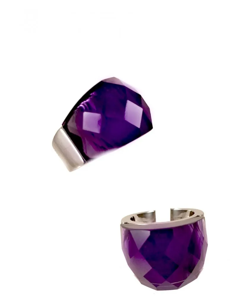 ANILLOS DE ACERO CON CRISTAL DE COLOR MORADO AMATISTA