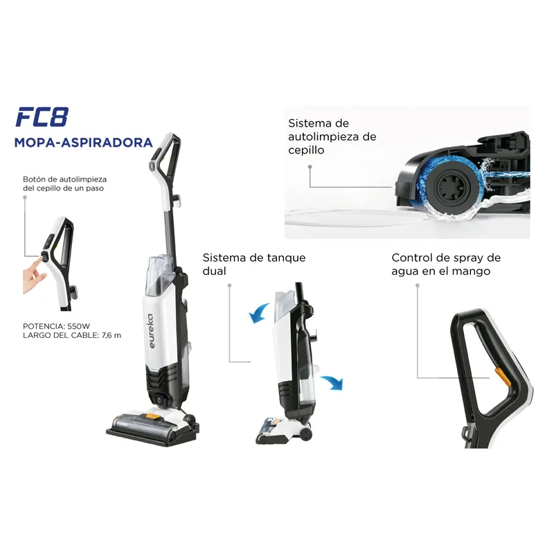 Aspiradora/mopa con tanque doble, para agua limpia (830ml) y sucia (450ml)