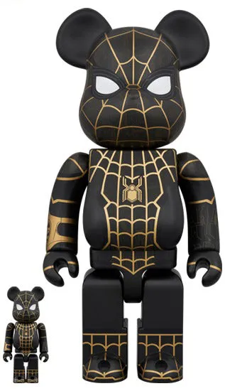 BEARBRICK SPIDERMAN NO WAY HOME 100% & 400% SET BLACK/GOLD