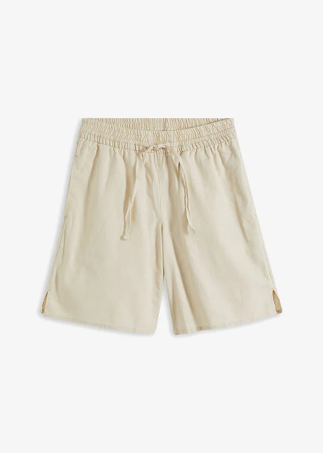 Bermudas con lino gris guijarro