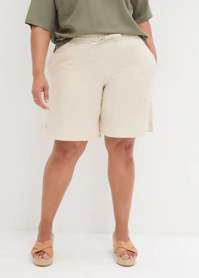Bermudas con lino gris guijarro