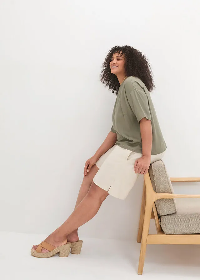 Bermudas con lino gris guijarro