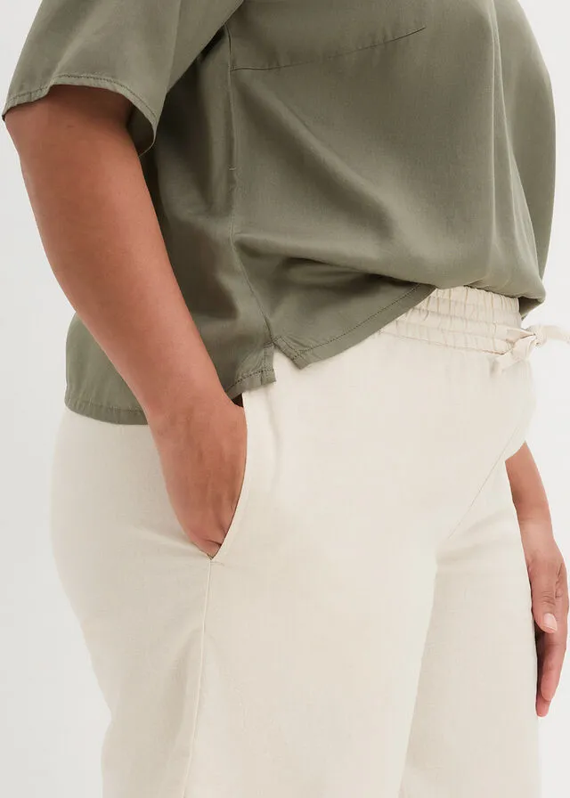 Bermudas con lino gris guijarro