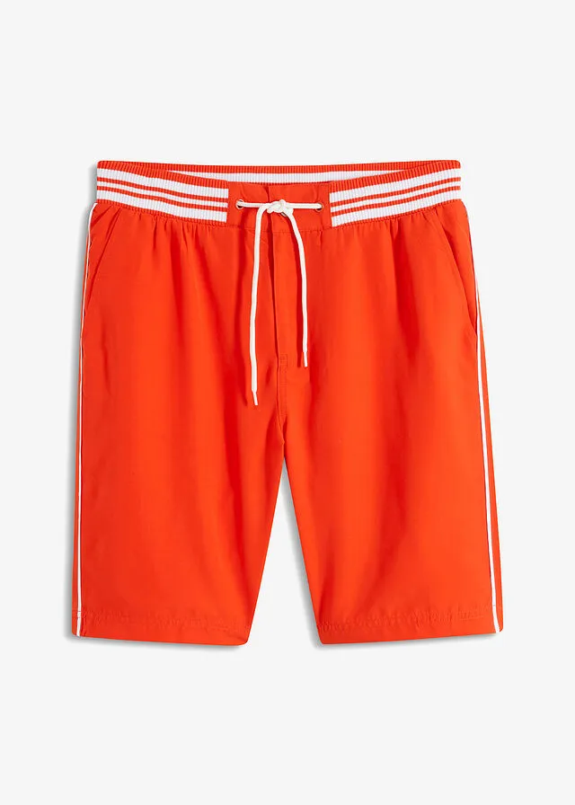 Bermudas de playa de poliéster reciclado con cintura de canalé naranja sanguina
