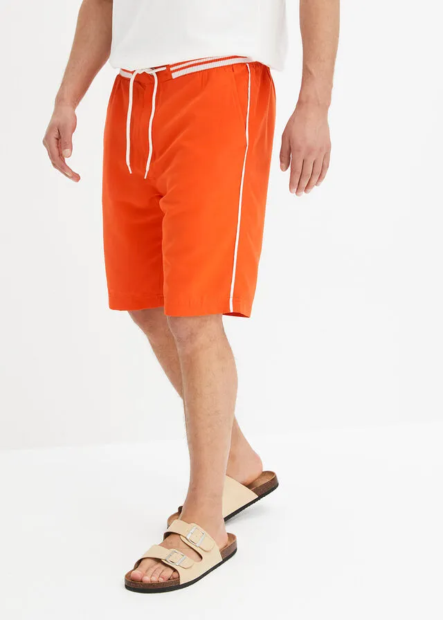 Bermudas de playa de poliéster reciclado con cintura de canalé naranja sanguina