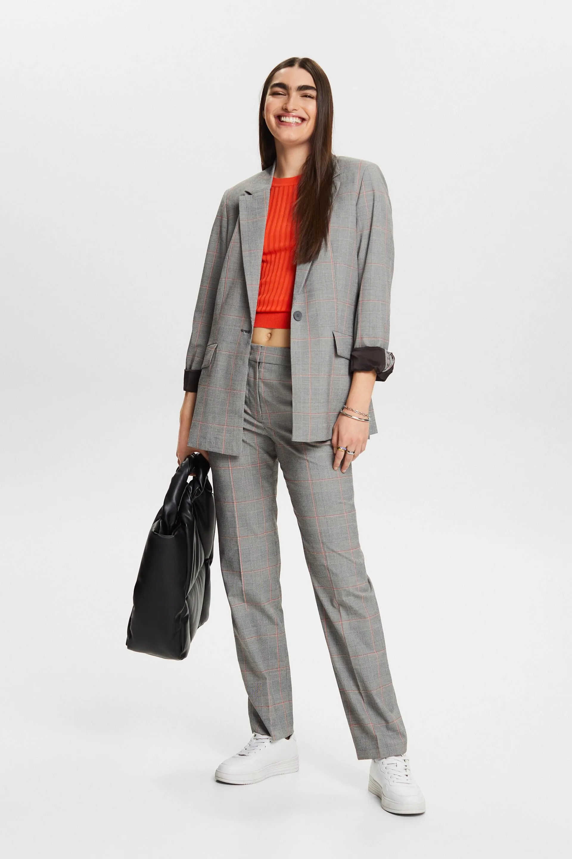 Blazer a cuadros con botonadura sencilla