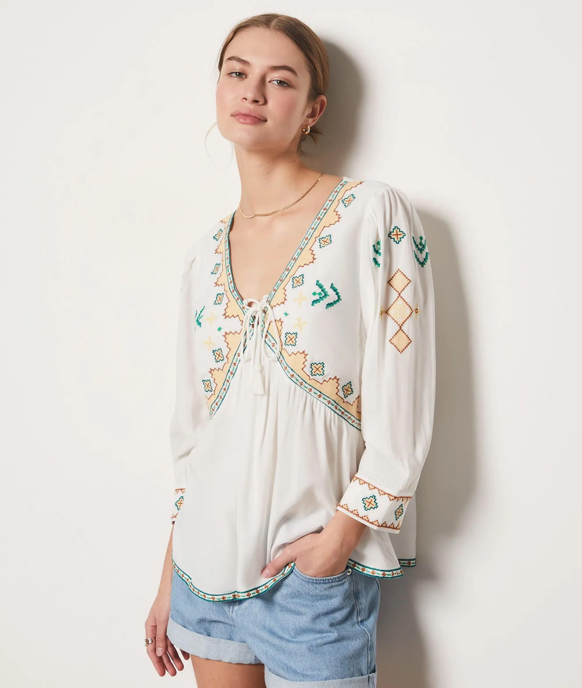 BLUSA CON BORDADOS A OSWALD BROD MULTICOLORE  ETAM