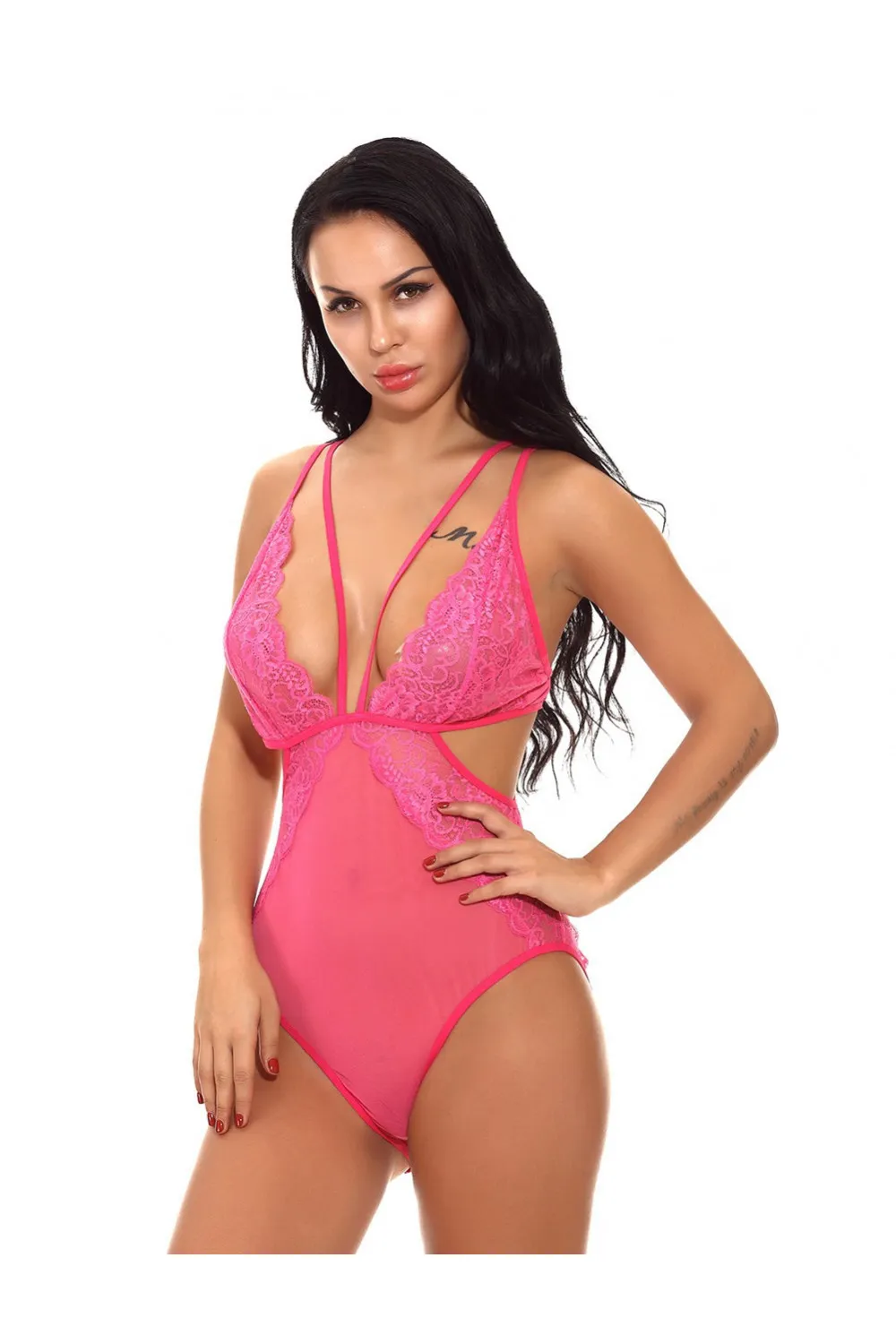 Body rosa con cuello en V