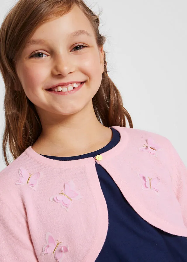 Bolero de punto con mariposas Rosa