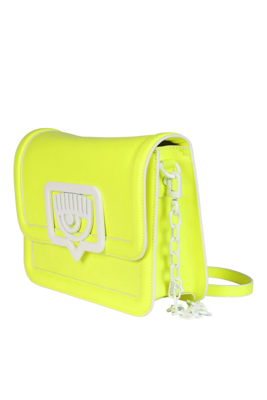 Bolso bandolera amarillo fluor con logo ojo en metal