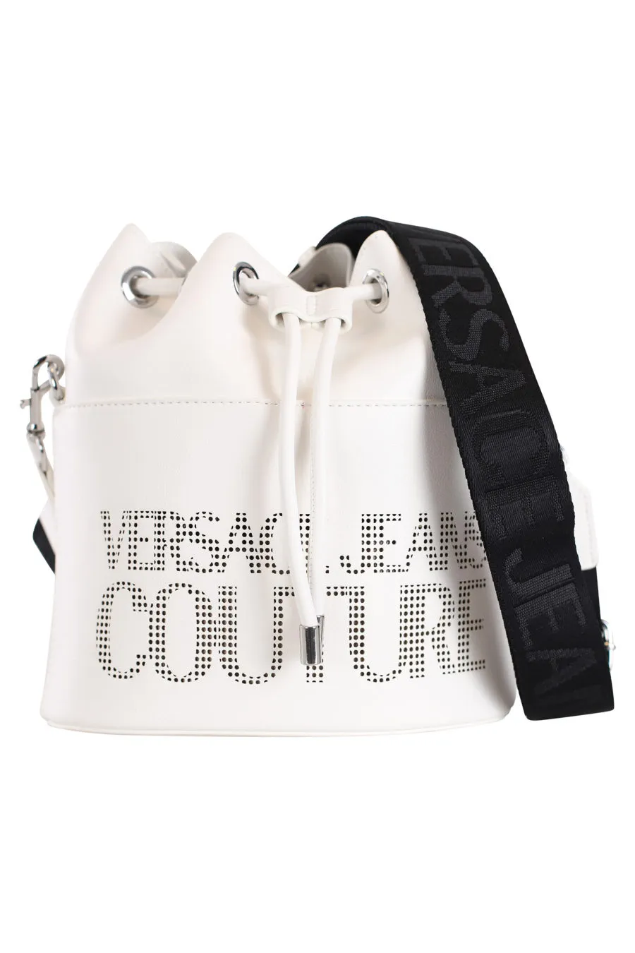 Bolso bandolera blanco estilo saco con logo negro