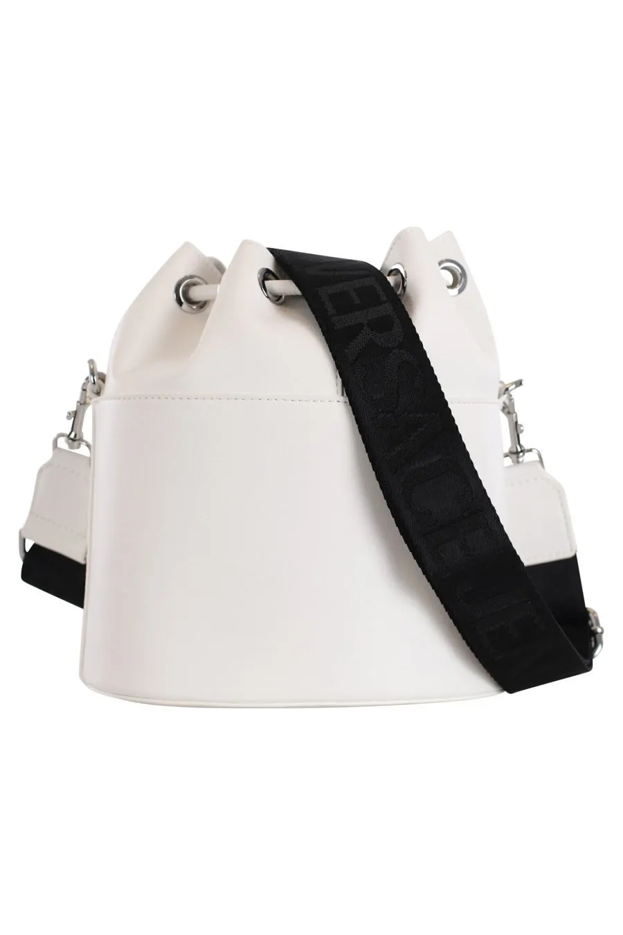 Bolso bandolera blanco estilo saco con logo negro