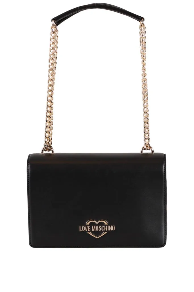 Bolso negro de hombro con logo dorado