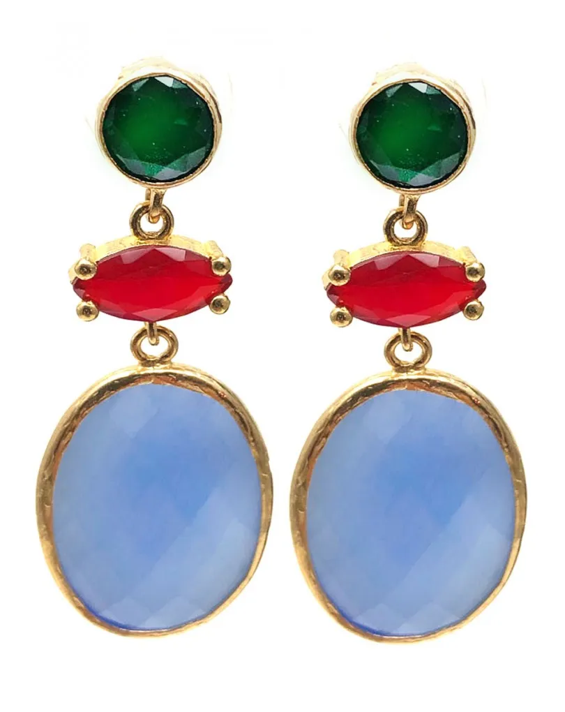 BONITOS PENDIENTES LARGOS CON PIEDRAS EN TRICOLOR MUY FAVORECEDORES