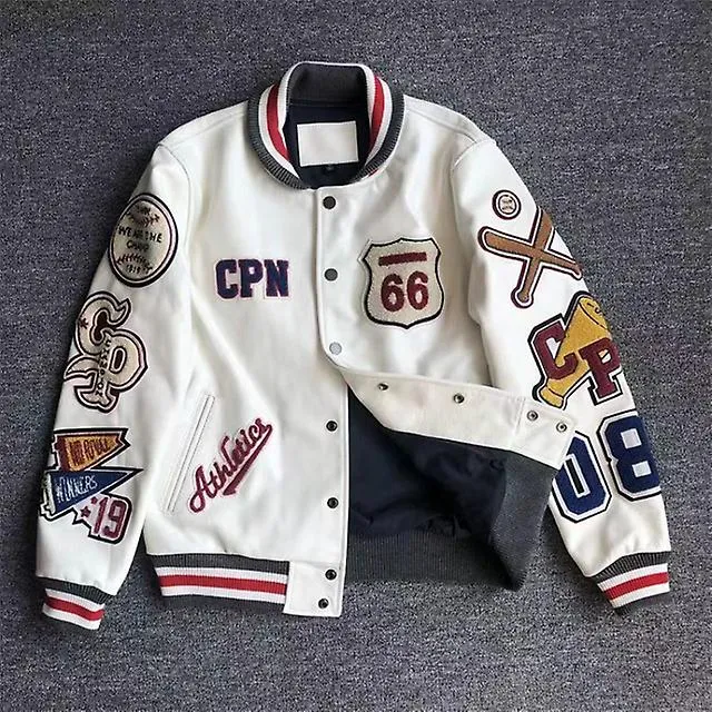 Bordado de varias letras Uniforme de béisbol blanco Estilo explosivo Uniforme de béisbol Uniforme de béisbol Chaqueta de cuero r