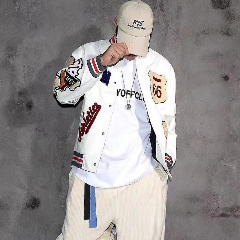 Bordado de varias letras Uniforme de béisbol blanco Estilo explosivo Uniforme de béisbol Uniforme de béisbol Chaqueta de cuero r