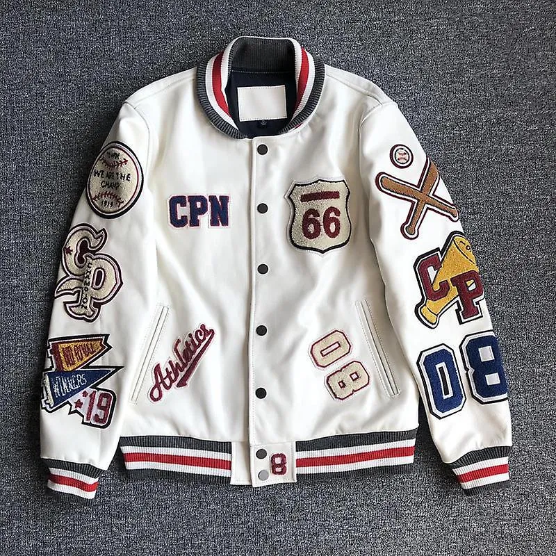 Bordado de varias letras Uniforme de béisbol blanco Estilo explosivo Uniforme de béisbol Uniforme de béisbol Chaqueta de cuero r