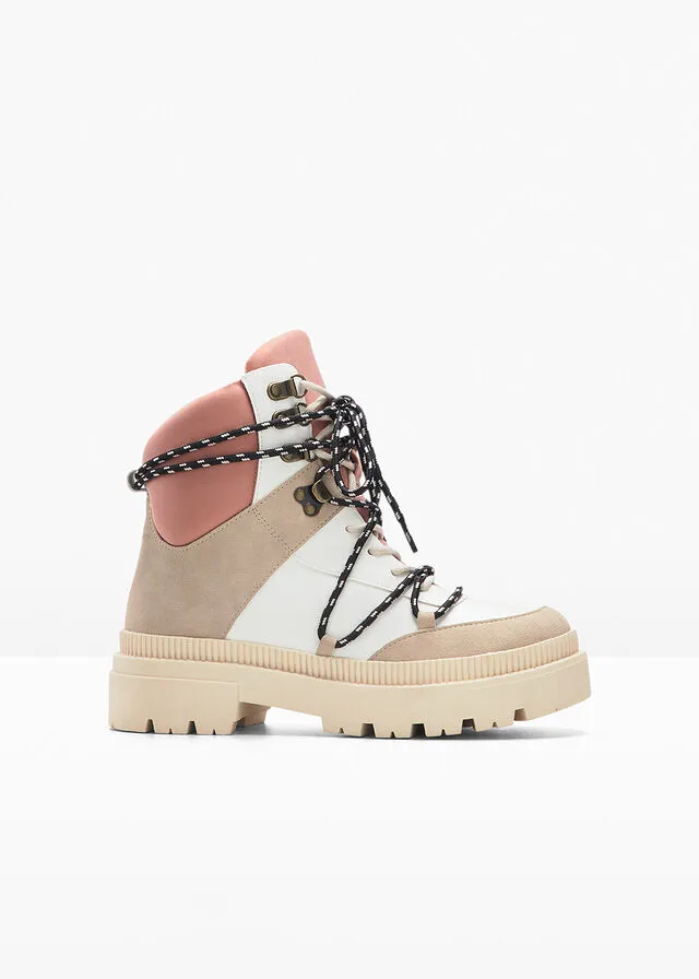 BOTAS CON CORDONES BEIGEBLANCOROSADO