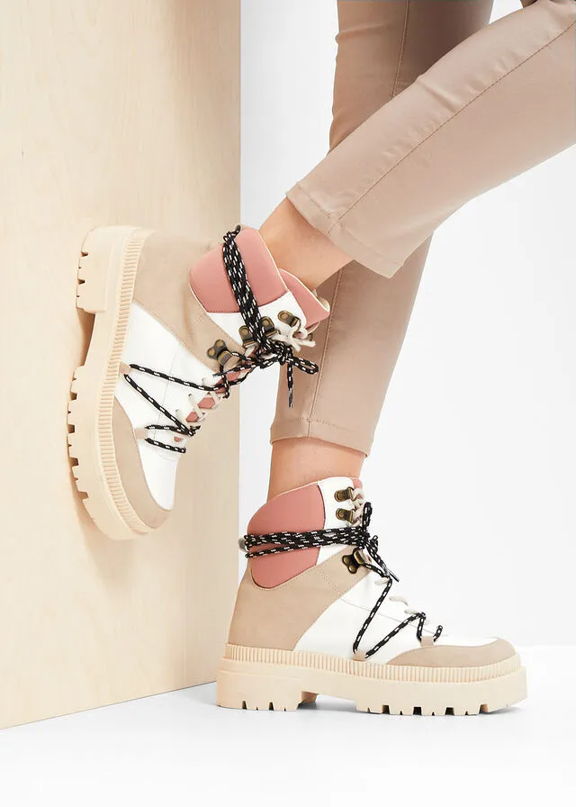 BOTAS CON CORDONES BEIGEBLANCOROSADO