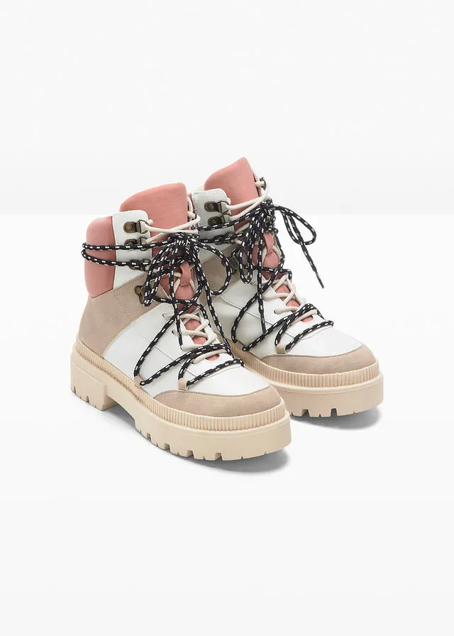 BOTAS CON CORDONES BEIGEBLANCOROSADO