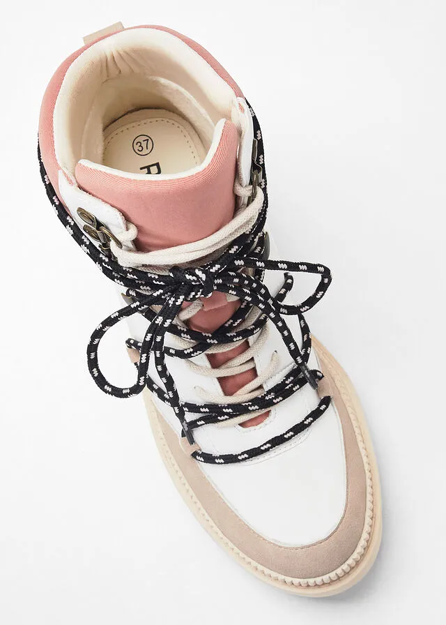 BOTAS CON CORDONES BEIGEBLANCOROSADO