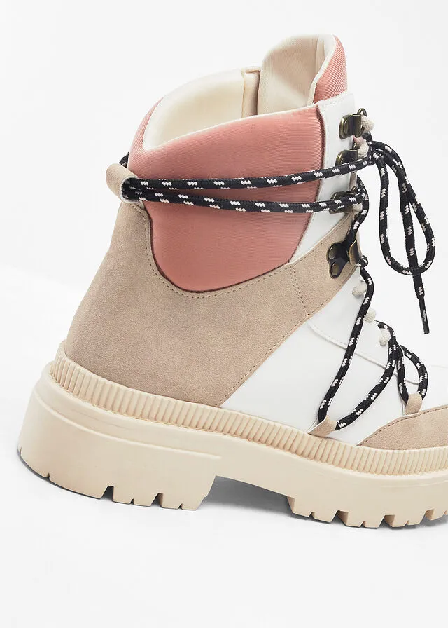 BOTAS CON CORDONES BEIGEBLANCOROSADO