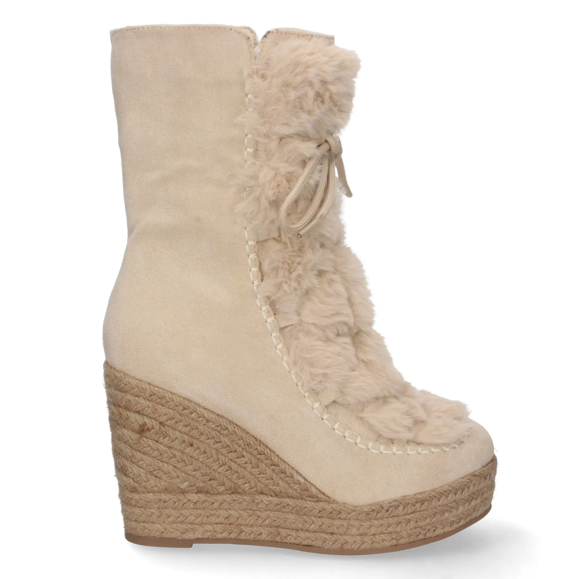 Botas de cuña en yute y pelo estilo australianas mujer color beige