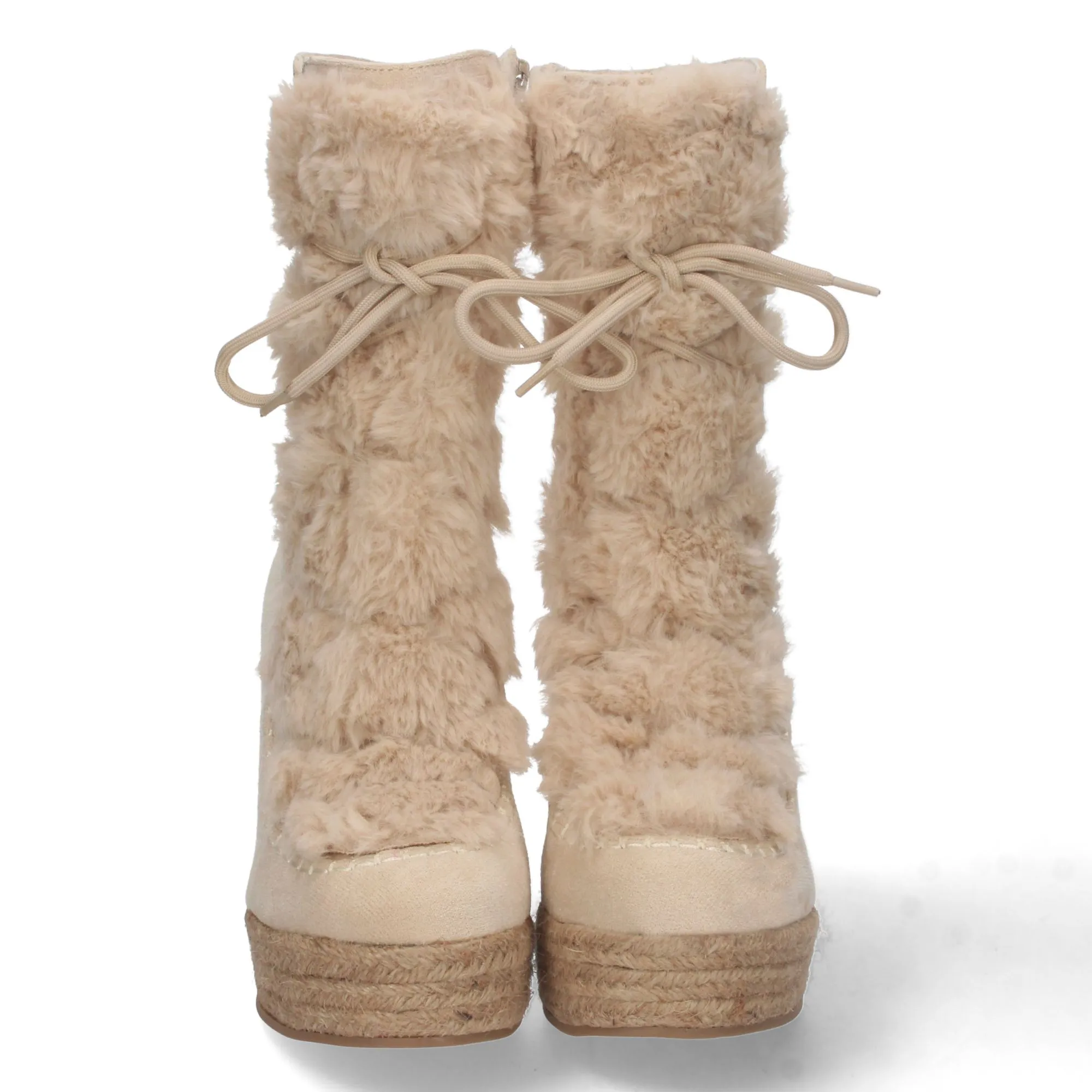 Botas de cuña en yute y pelo estilo australianas mujer color beige