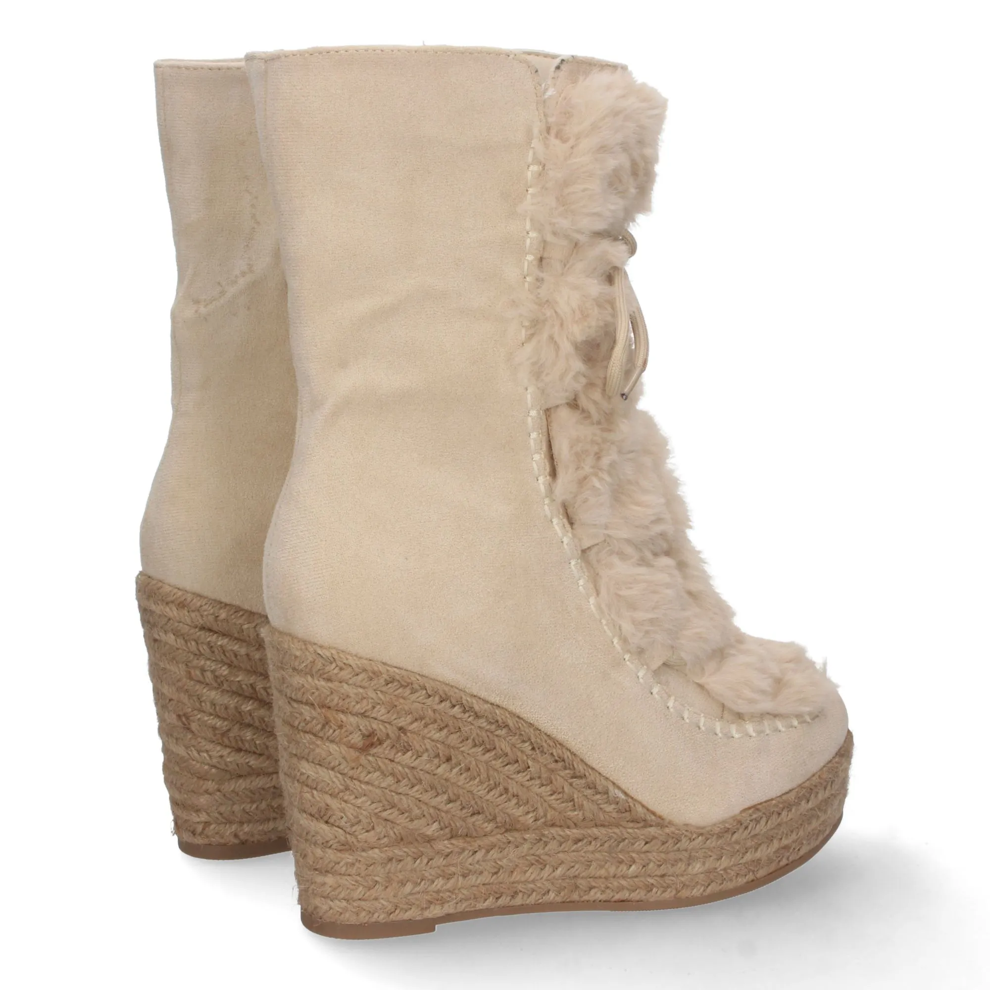 Botas de cuña en yute y pelo estilo australianas mujer color beige