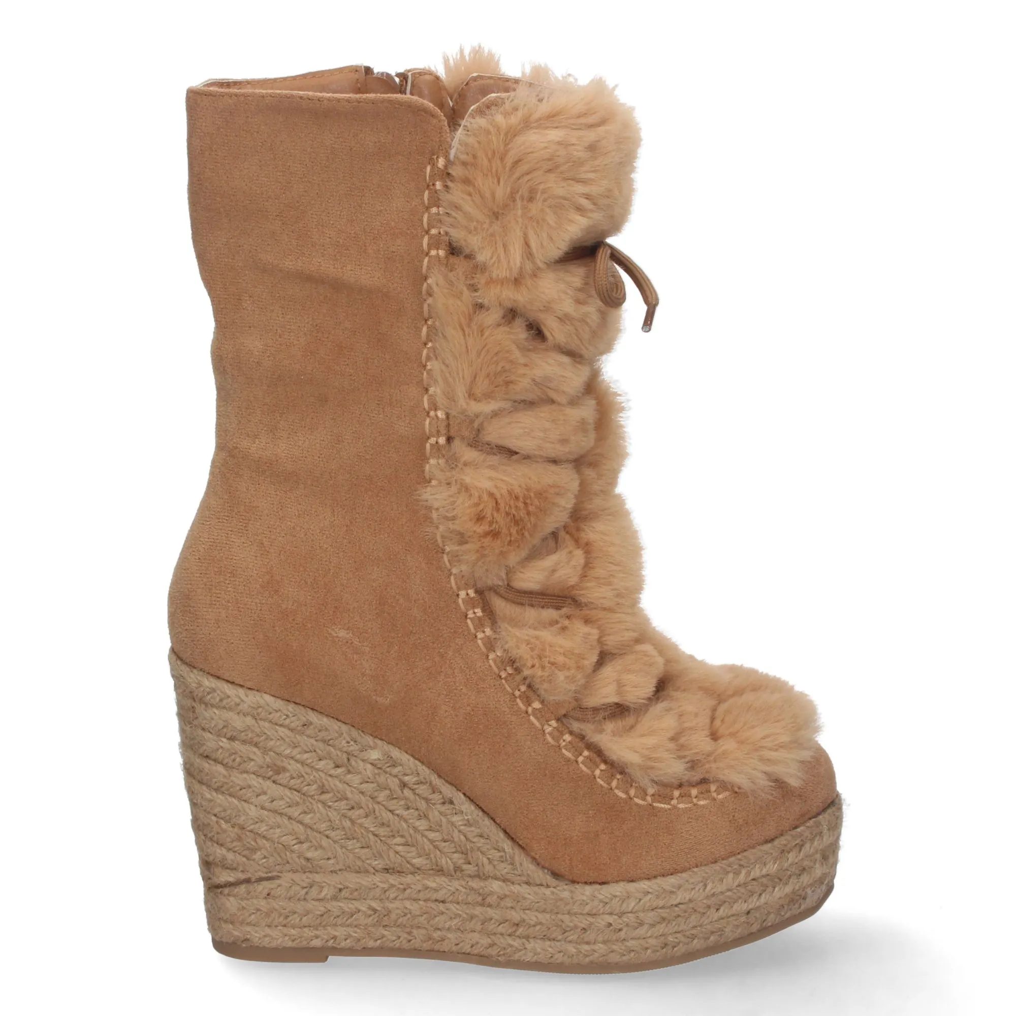 Botas de cuña en yute y pelo estilo australianas mujer color marron