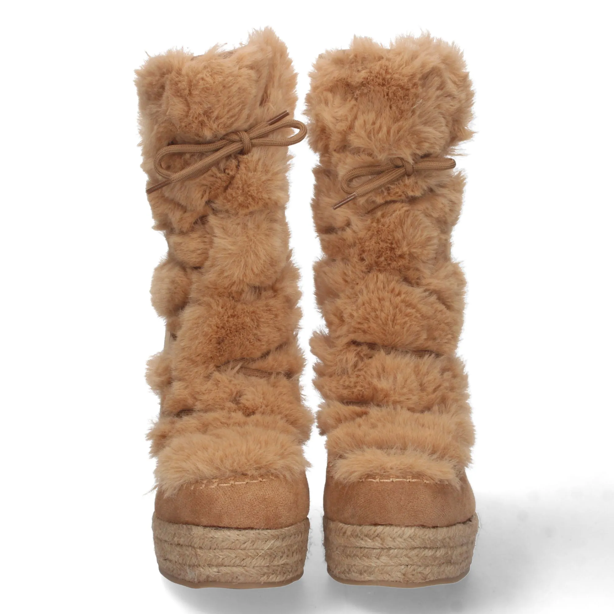 Botas de cuña en yute y pelo estilo australianas mujer color marron