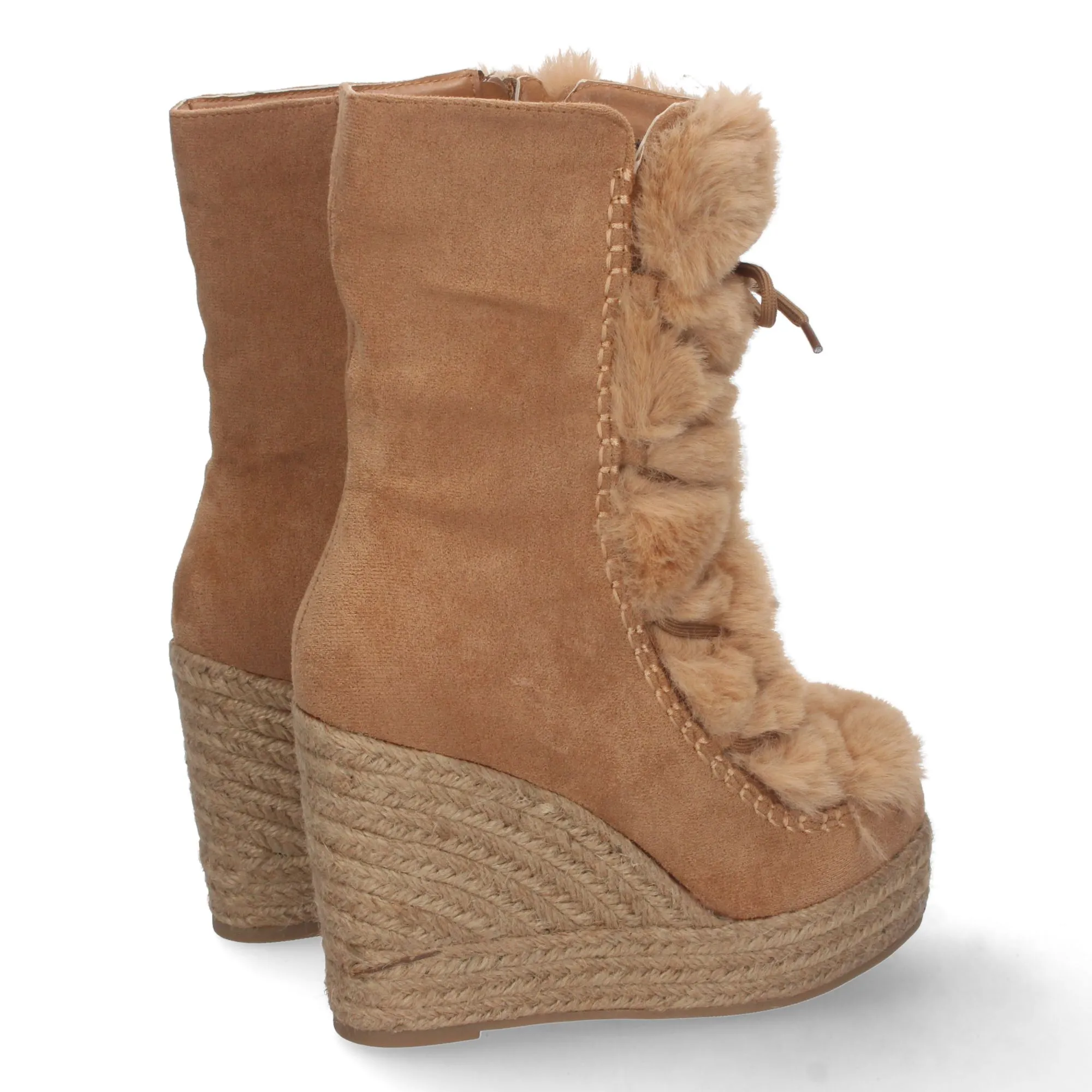Botas de cuña en yute y pelo estilo australianas mujer color marron